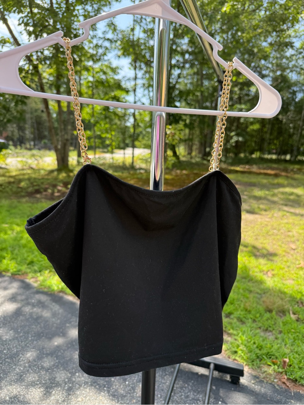 Black with Gold Chain-Strap Camisole Top